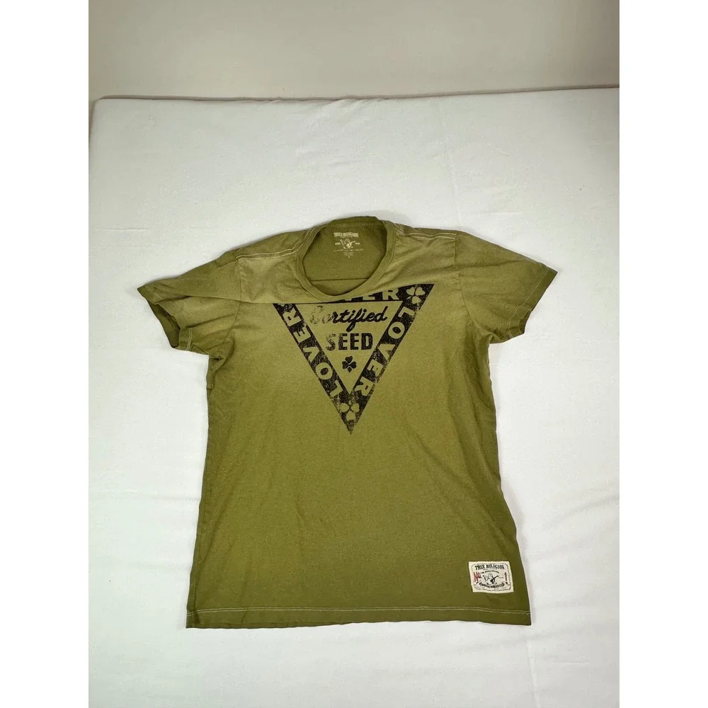 True Religion T Shirt Mens Lover‎ Certified Seed Graphic Olive Green Large